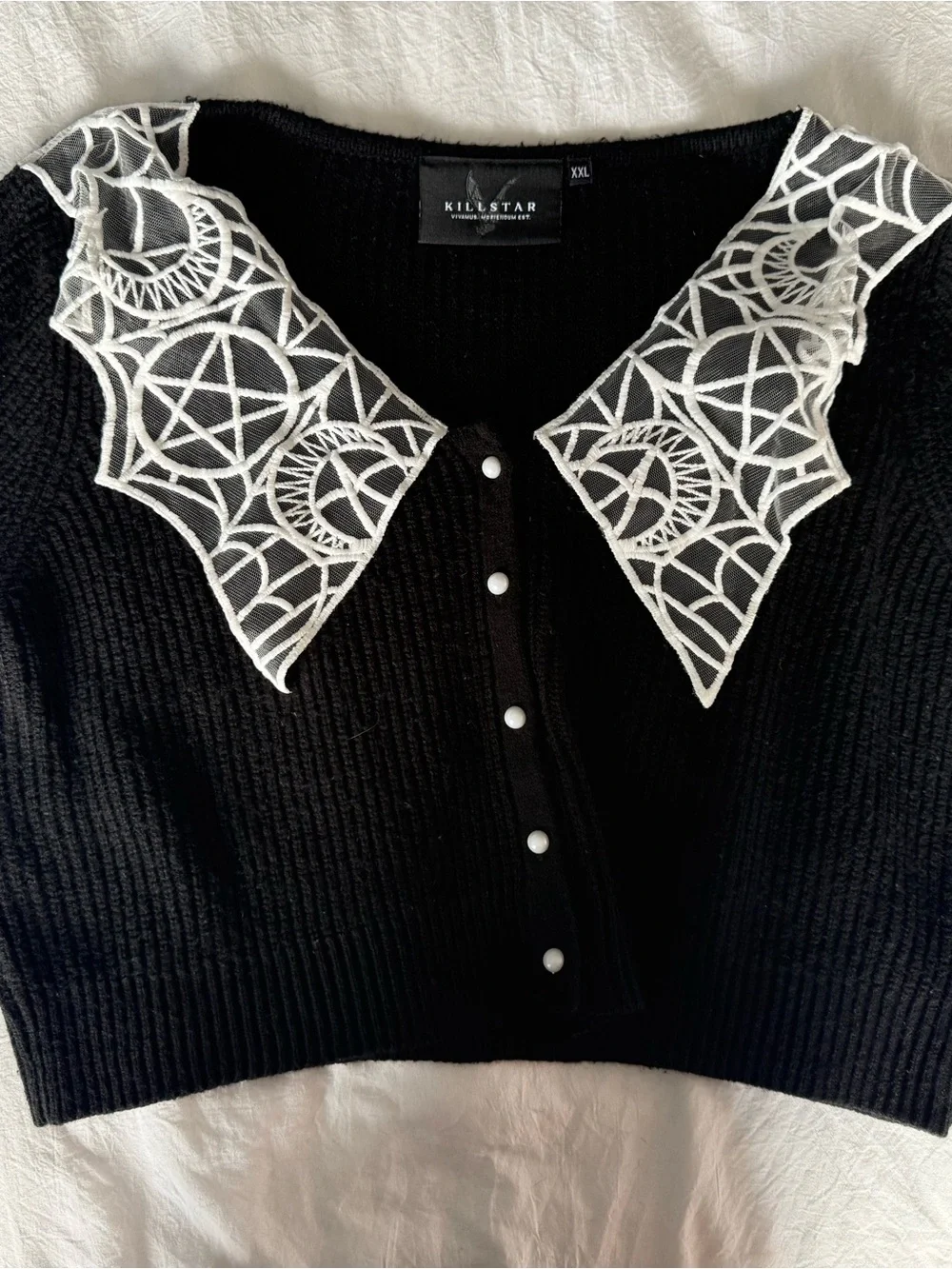 Killstar Clarita Chlo Cardigan Black XXL Spiderweb Lace Collar Goth Sweater - Picture 1 of 4